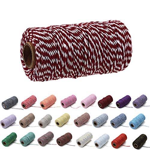 100 Yard/2 mm Baumwollseil, bunt, Handwerk, Kordel zum Stricken von Kordel für Geschenkverpackungen, Handwerk (Crimson & Weiß) von Gbrand