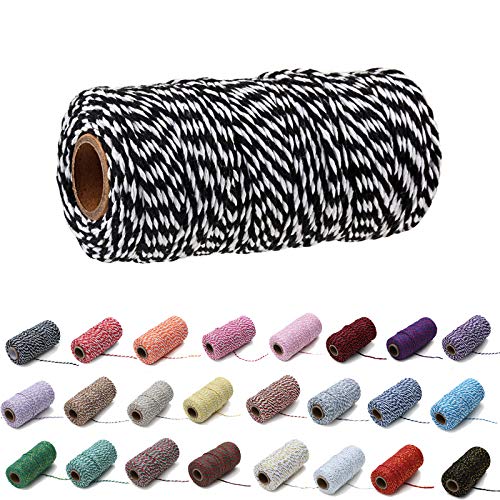 Gbrand 100 Yard / 2mm farbiges Baumwollseil Bastelschnur Strickschnurseil zum Basteln Geschenkverpackung (#01 Schwarz-Weiss) von Gbrand