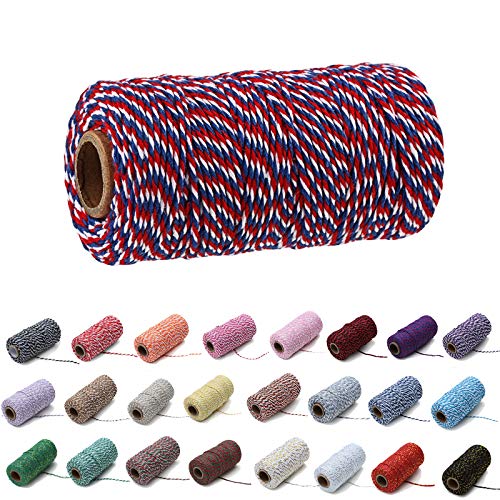 Gbrand 100 Yard / 2mm farbiges Baumwollseil Bastelschnur Strickschnurseil zum Basteln Geschenkverpackung (#20 Rot Blau & Weiß) von Gbrand