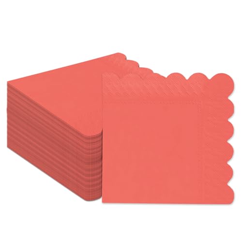 Gcardist Korallen-Orange Cocktail Dinner Servietten 5x5inch Einweggetränk, Hochzeit, Geburtstagsfeier Dessert Welle Papierservietten (120 Count) von Gcardist