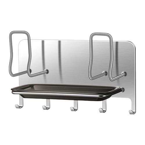 304 Edelstahl -Topfdeckel, Schneidebretttopf Rack mit 5 -Hooks, rostverichte - und Pfannehalterabdeckung, 19x10,7 cm, passt die meisten Deckelgrößen, einfach zu installieren, perfekt für Zuhause, von Gcerfby