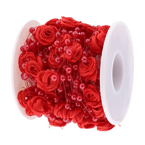 Gcljlmy 10 M Handgefertige Perlenband Perlengirlande Perlenvorhang Perlenschnur Dekokette mit Rosen Design - Rot von Gcljlmy