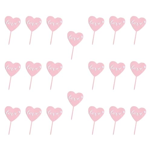 Gcljlmy 20x Geburtstag Kuchen Topper Kuchen Dekoration Herz Form Kuchen Einsätze Cupcake Pick für Hochzeiten Festliche Geburtstag Engagement Decor (Rosa Weiß) von Gcljlmy