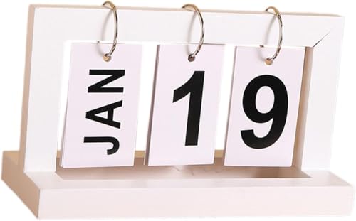 Gcljlmy Kalender-Dekorationssammlung, Geburtstagsgeschenk, Holzfigur, Ornament für Wohnzimmer, Bücherregal, Tischdekoration, Einweihungsgeschenk (Weißer Flip-kalender) von Gcljlmy