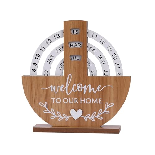 Gcljlmy Kalender aus Holz, Schreibtischkalender, Sammelkalender aus Holzscheiben, Schreibtischdekoration für Bücherregal, Zuhause, Wohnzimmer (Halbkreis) von Gcljlmy