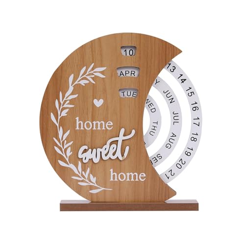 Gcljlmy Kalender aus Holz, Schreibtischkalender, Sammelkalender aus Holzscheiben, Schreibtischdekoration für Bücherregal, Zuhause, Wohnzimmer (Mond) von Gcljlmy