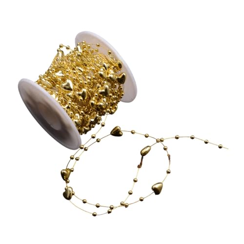 Gcljlmy Künstliche Perlen String, Runde Perlengirlande, 10m Perlenkette Deko Angelschnur, Artificial Beads String für DIY Handwerk Haarschmuck Weihnachtsbaum Tischdeko Hochzeit Vorhang (Gold Heart) von Gcljlmy