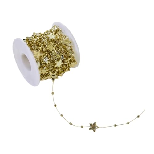 Gcljlmy Künstliche Perlen String, Runde Perlengirlande, 10m Perlenkette Deko Angelschnur, Artificial Beads String für DIY Handwerk Haarschmuck Weihnachtsbaum Tischdeko Hochzeit Vorhang (Gold Star) von Gcljlmy