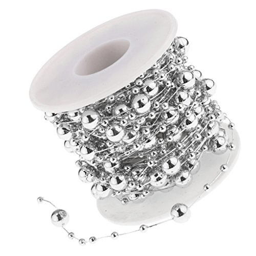 Gcljlmy Künstliche Perlen String, Runde Perlengirlande, 10m Perlenkette Deko Angelschnur, Artificial Beads String für DIY Handwerk Haarschmuck Weihnachtsbaum Tischdeko Hochzeit Vorhang (Silber) von Gcljlmy