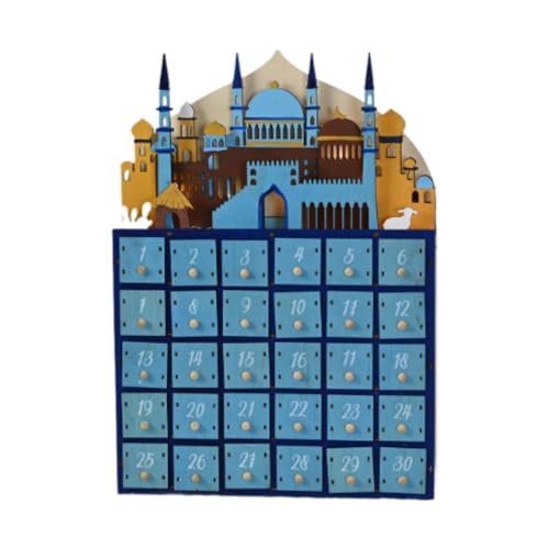 Gcljlmy Ramadan-Dekoration, Holz-LED-Kalender, Sammlerstück, Festival, dekorative Lampe für Tischdekoration, Büro, Bücherregal (Blau) von Gcljlmy