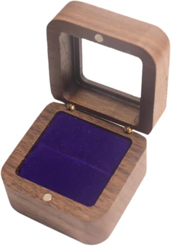 Gcljlmy Ringschatulle aus Holz, Verlobungsringschatulle, Retro-Design, schwarzer, rustikale Schmuckschatulle, Schmuckaufbewahrungsbox für Jahrestage (Blauer Samt) von Gcljlmy