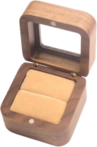 Gcljlmy Ringschatulle aus Holz, Verlobungsringschatulle, Retro-Design, schwarzer, rustikale Schmuckschatulle, Schmuckaufbewahrungsbox für Jahrestage (Champagnerfarbener Samt) von Gcljlmy