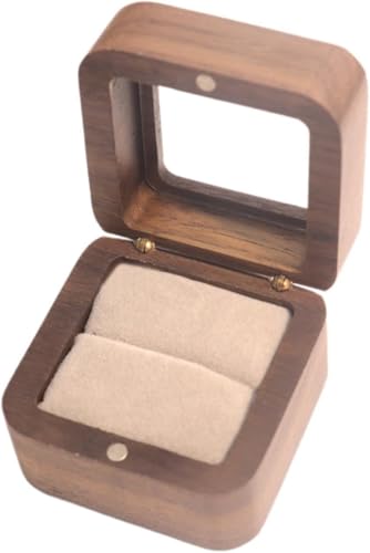 Gcljlmy Ringschatulle aus Holz, Verlobungsringschatulle, Retro-Design, schwarzer, rustikale Schmuckschatulle, Schmuckaufbewahrungsbox für Jahrestage (Grauer Samt) von Gcljlmy