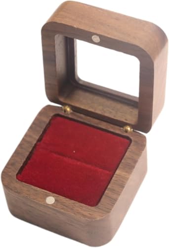 Gcljlmy Ringschatulle aus Holz, Verlobungsringschatulle, Retro-Design, schwarzer, rustikale Schmuckschatulle, Schmuckaufbewahrungsbox für Jahrestage (Roter Samt) von Gcljlmy