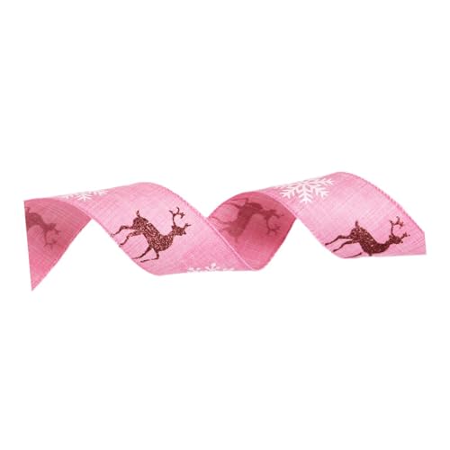 Gcljlmy Weihnachtsband, dekoratives Band, glitzerndes Rentier, 5,1 cm, 10 Meter lang, Weihnachtsdekoration, Leinenband für Feiertagsparty (Rosa) von Gcljlmy