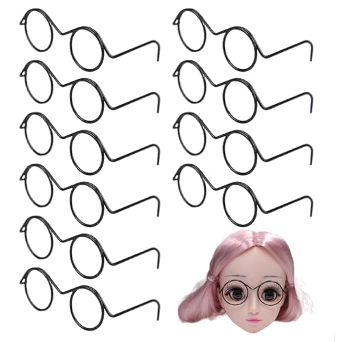 10 Paar Puppenbrille, schwarze Metalldraht winzige Brillenrahmen, klassische Retro -Mini -Brillen runde lichtlose Rahmen -Brillen für Handwerkspuppen Haustiere Kostüm Cosplay -Foto -Requisiten. von Gcroet