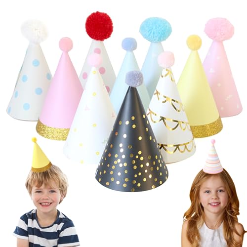 Gcroet 10pcs Partyhüte 4x6.7in Buntes Geburtstagshüte mit Pom Poms Zufallsstil Geburtstagskegelhüte mit elastischen Strücken Geburtstag dekorativen Hut für Kinder Erwachsene.. Gcroet 10pcs Partyhüte 4x6.7in Buntes Geburtstagshüte mit Pom Poms Zufallsstil Geburtstagskegelhüte mit elastischen Strücken Geburtstag dekorativen Hut für Kinder Erwachsene.. von Gcroet