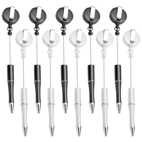 Gcroet 10pcs Perlenstifte, einziehbarer schwarzer Tintenabzeichen -Rollenstift, Kugelschreiber -Clip für DIY -Herstellung, Büroangestellte, Kellnerin, Schreiben von Vorräten, Schwarz und Weiß. von Gcroet