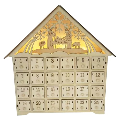 Gcroet Holz Adventskalender mit Schubladen und LED 24 -Tagen Countdown zum Weihnachtskalender 2025 Batterie für Erwachsene Kinder Home Dekoration. von Gcroet