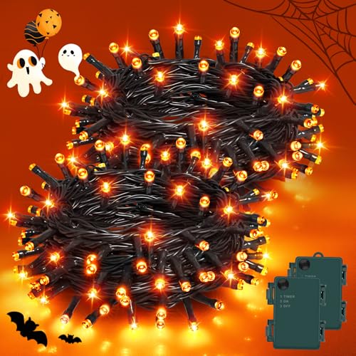 Gcstnn Halloween Deko Lichterkette, 2 Stück Gesamt 10M 100er LED Orange Innen Außen Lichterketten mit Timer, IP65 Wasserdicht Lichterkette Batterie für Halloween Party Dekoration, Herbst, Veranda Gcstnn Halloween Deko Lichterkette, 2 Stück Gesamt 10M 100er LED Orange Innen Außen Lichterketten mit Timer, IP65 Wasserdicht Lichterkette Batterie für Halloween Party Dekoration, Herbst, Veranda von Gcstnn
