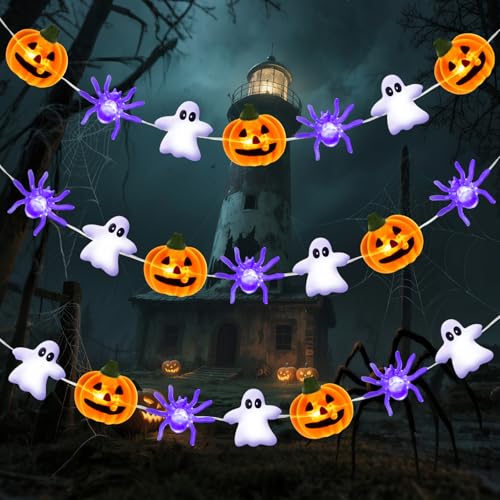 Gcstnn Halloween Deko Lichterkette, 3M 20LED Orange Kürbis Spinnen Geist Halloween Lichterkette Batterie mit Timer, für Thema Party, Karneval, Veranda, Fenster, Innen Dekoration Gcstnn Halloween Deko Lichterkette, 3M 20LED Orange Kürbis Spinnen Geist Halloween Lichterkette Batterie mit Timer, für Thema Party, Karneval, Veranda, Fenster, Innen Dekoration von Gcstnn