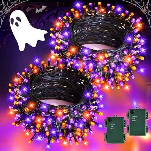 Gcstnn Halloween Deko Lichterkette Outdoor, 2 Stück Gesamt 10M 100er LED Orange Lila Lichterketten Batterie mit Timer, Wasserdicht Lichterkette für Halloween Party Dekoration,Herbst,Außen,Innen,Garten Gcstnn Halloween Deko Lichterkette Outdoor, 2 Stück Gesamt 10M 100er LED Orange Lila Lichterketten Batterie mit Timer, Wasserdicht Lichterkette für Halloween Party Dekoration,Herbst,Außen,Innen,Garten von Gcstnn