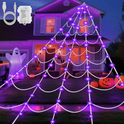 Gcstnn Halloween Deko Spinnennetz Lichterkette, 6x5M 150 Lila LED GroßEs Spinnennetz Lichter, USB/Batterie mit Timer,8 Modi,Wasserdicht,für Terrasse,Garten,Spukhaus,Außen,Innen,Halloween Dekorationen Gcstnn Halloween Deko Spinnennetz Lichterkette, 6x5M 150 Lila LED GroßEs Spinnennetz Lichter, USB/Batterie mit Timer,8 Modi,Wasserdicht,für Terrasse,Garten,Spukhaus,Außen,Innen,Halloween Dekorationen von Gcstnn