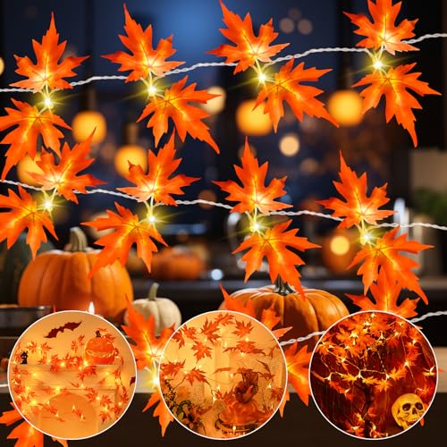 Gcstnn Herbst Dekoration Lichterkette, 3M 20LED Ahornblätter Lichterkette Batteriebetrieben mit Timer, Künstliche Ahornblatt Herbst Girlande für Halloween,Herbst,Kürbis,Erntedankfest,Innen Außen Deko Gcstnn Herbst Dekoration Lichterkette, 3M 20LED Ahornblätter Lichterkette Batteriebetrieben mit Timer, Künstliche Ahornblatt Herbst Girlande für Halloween,Herbst,Kürbis,Erntedankfest,Innen Außen Deko von Gcstnn