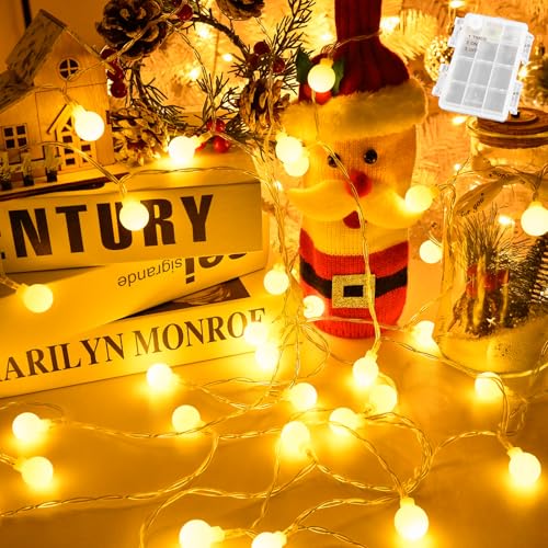 Gcstnn Lichterkette Batterie Außen 3M 20 LED Warmweiß Globe Lichterkette mit 6h Timer, IP65 Wasserdicht Kugeln Lichterkette für Schlafzimmer,Balkon, Kinderzimmer, Weihnachts baum Deko von Gcstnn