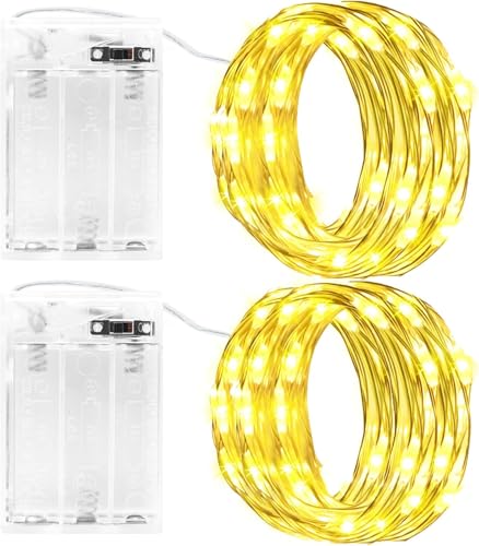 Gcstnn Lichterketten Batterie Timer, 2 Stück 6M 60LED Micro Fairy Lights IP65 Wasserdichte Kupferdraht für Zimmer Garten Krüge Flaschen Weihnachten Halloween In/Außen Deko DIY (Warmweiß) von Gcstnn