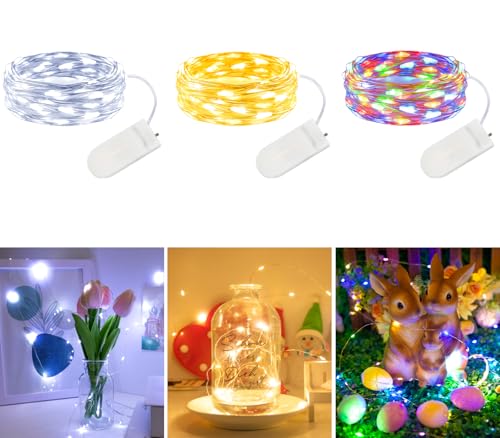 Gcstnn Micro LED Lichterkette, 3Pcs Drahtlichterkette 2M Silberdraht Wasserdichte für Party, Weihnachten, Halloween, Lichter Flasche Dekoration (Warmweiß+Kaltweiß+Mehrfarbig) von Gcstnn