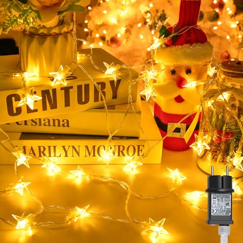 Lichterkette Außen Sterne, Gcstnn 15M 100er LED Warmweiß Sterne Lichterkette Stecker mit Timer 8 Modi Wasserdicht Weihnachten Lichterkette für Weihnachtsbeleuchtung, Party, Garten, Weihnachten Deko von Gcstnn