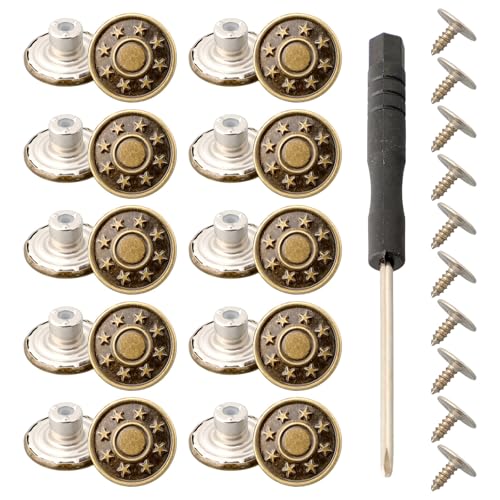 10 Jeansknöpfe aus Metall, 17 mm als Ersatz, inklusive Schraubendreher, ideal für Hosen und Jacken (A) von Gdfnmogo