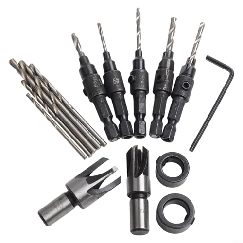 Gdfnmogo 15-teiliges Holz-Senkerbohrer-Set mit verstellbaren Tiefenanschlagringen und Sechskantschlüssel, Zentrierlochbohrer und Senker für Holzschrauben, schnell von Gdfnmogo