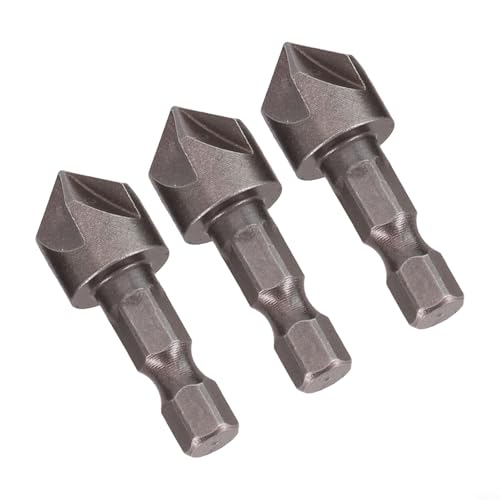 Gdfnmogo 3 Stück Sechskantschaft 5 Flöten 90° Anfasbohrer-Set, 1/4 Zoll Schnellwechselschaft, Kohlenstoffstahl, für Holz, Weichmetall, Kunststoff und andere von Gdfnmogo