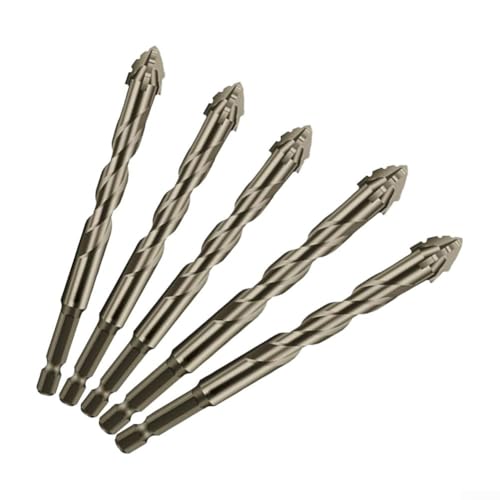Gdfnmogo 5-teiliges Exzenter-Dreieck-Bohrer-Set mit 4 Rillen, 6 mm und 8 mm Hartmetall-Bits mit 1/4-Zoll-Sechskantschaft für präzises Bohren in Glas, Fliesen, von Gdfnmogo