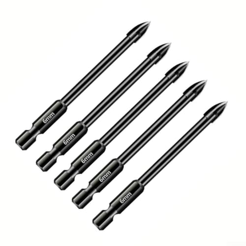 Gdfnmogo Fliesen- und Porzellanbohrer-Set mit Sechskantschaft, Wolframkarbidspitzen für Keramikfliesen, Marmor, Glas, Ziegel und dünnes Metall, 5 Stück von Gdfnmogo