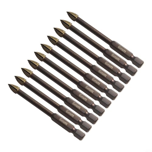 Gdfnmogo Fliesenporzellan-Bohrer-Set, 6 mm, Sechskantschaft, Hartmetall, Speerkopf für Keramik, Marmor, Glas, Ziegel und Spiegel, verschleißfest, 10 Stück Gdfnmogo Fliesenporzellan-Bohrer-Set, 6 mm, Sechskantschaft, Hartmetall, Speerkopf für Keramik, Marmor, Glas, Ziegel und Spiegel, verschleißfest, 10 Stück von Gdfnmogo