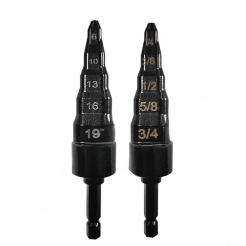 Gdfnmogo Kupferrohr-Bohrer-Set, Stufenrohr-Expander-Set mit metrischen (6/10/13/16/19 mm) und imperialen (1/4, 3/8, 1/2, 5/8, 3/4 Zoll) Größen, 2 Stück von Gdfnmogo