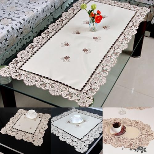 Gdfnmogo Weiße bestickte Spitzentischdecke, Satin-Stoff, Blumenmuster, wiederverwendbar, waschbar, schmutzabweisend, dekorative Tischdecke für Hochzeit, Party, Jahrestag, Empfang (1# (quadratisch, 40 Gdfnmogo Weiße bestickte Spitzentischdecke, Satin-Stoff, Blumenmuster, wiederverwendbar, waschbar, schmutzabweisend, dekorative Tischdecke für Hochzeit, Party, Jahrestag, Empfang (1# (quadratisch, 40 von Gdfnmogo