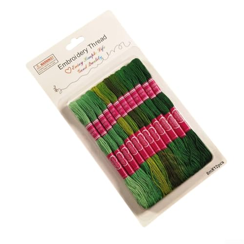 Stickgarn-Set, 12 Stück, Farbverlauf, Polyester-Baumwolle, je 8 m, für kreative Näh- und Bastelprojekte (grün) von Gdfnmogo