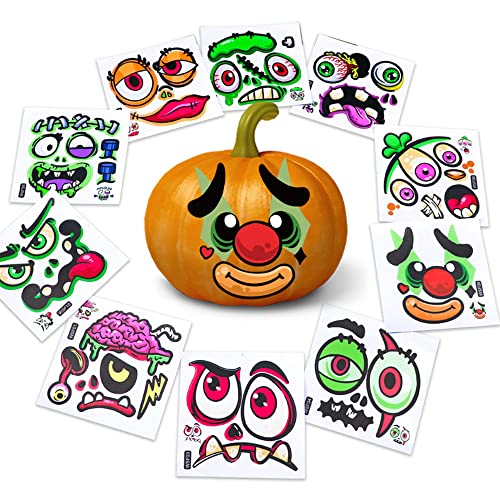10 Blatt Halloween Kürbis Dekoration Aufkleber Kürbis Gesicht Aufkleber für Kürbis Dekorieren Handwerk Gesichtsaufkleber Lustige Ausdrücke Halloween Party Zubehör Geschenke für Kinder (1-10) von Gdrelgnt