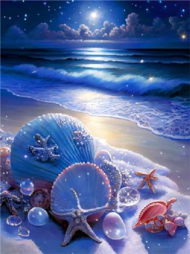 GeRRiT 5D Diamond Painting Set Fantasie Muscheln Blau Diamant Painting Bilder für Erwachsene DIY Diamant Kunst Malerei Kreuzstich Stickerei Set für Home Wand Dekor 40x50cm von GeRRiT