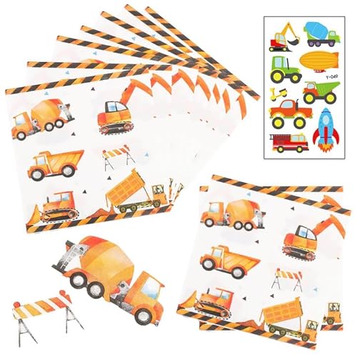 Servietten Bagger, 40 Stück Bagger Servietten 33x33cm Servietten Baustelle Servietten Bagger, Mit Bagger Tattoo Aufkleber, Servietten Kindergeburtstag Junge Partygeschirr Servietten Party Dekoration Servietten Bagger, 40 Stück Bagger Servietten 33x33cm Servietten Baustelle Servietten Bagger, Mit Bagger Tattoo Aufkleber, Servietten Kindergeburtstag Junge Partygeschirr Servietten Party Dekoration von Geaanen