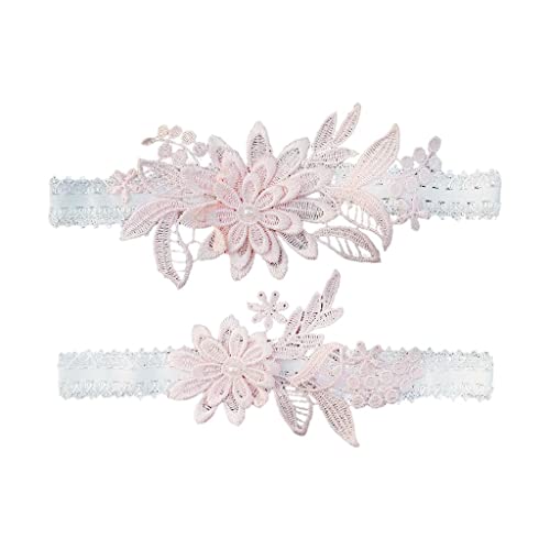 2 Sets Braut-Beinstrumpfbänder Spitze Hochzeit Braut Tanz Strumpfband Set Rosa 40-60 cm von Geardeangloow