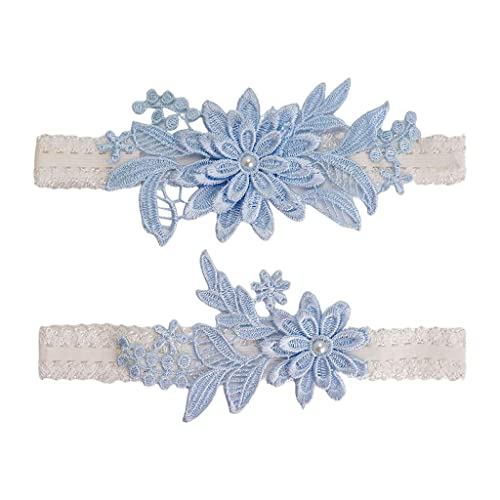 2 Sets Brautstrumpfbänder Spitze Hochzeit Braut Tanz Strumpfband Set Azurblau 40-60 cm von Geardeangloow