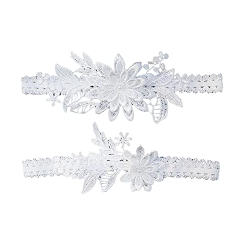 2 Sets Brautstrumpfbänder Spitze Hochzeit Braut Tanz Strumpfband Set Weiß 40-60 cm von Geardeangloow