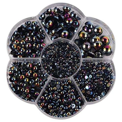 2800 Stück/Set, Halbperlen, flache Rückseite, Satin-Glanz-Kunststoff, für Hochzeitskleid, Schwarz von Geardeangloow