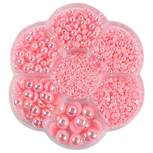 2800 Stück/Set Halbperlen mit flacher Rückseite, Satin-Glanz-Kunststoff, für Hochzeitskleid, Rosa von Geardeangloow