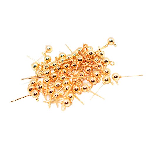 50 Stück Ohrstecker, massiver Kugelpfosten mit Schlaufe für Ohrringe, DIY, Gold von Geardeangloow